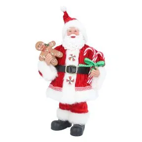 Gisela Graham Fabric and Acrylic Santa with Gingerbread Man Ornament