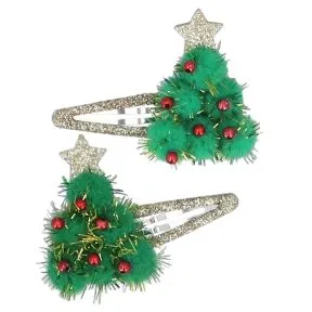 Pom Pom Christmas Tree Hair Clip Set.