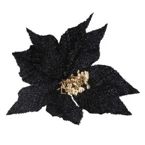 Black Glitter Poinsetta Pick