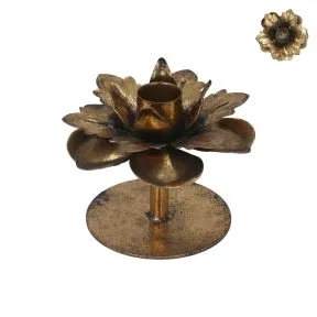 Antique Gold Flower Metal Dinner Candle Holder