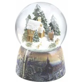 Christmas Cabin and Sleigh Porcelain Snow Globe