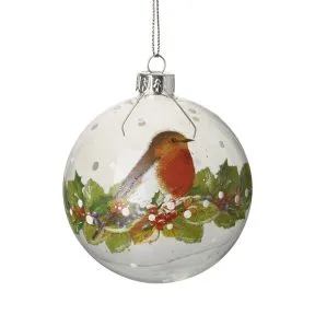Painted Robin Glass Bauble