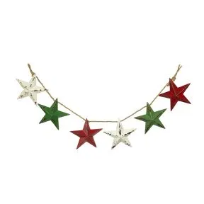 Red White and Green Metal Star Garland