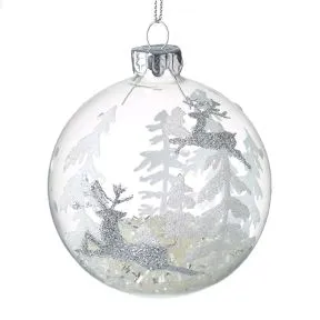Glass White and Silver Woodland Bauble