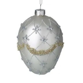 Silver Pearl Glass Egg With Gold Beads