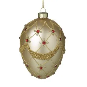 Champagne Gold Glass Egg With Red Gems