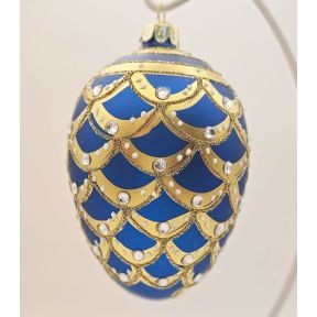 Blue & Gold Glass Egg Shaped Decoration