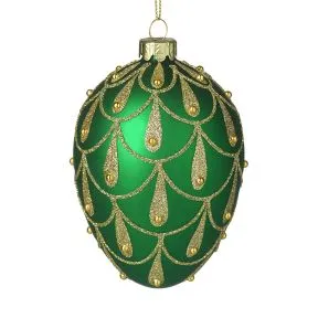 Green & Gold Drop Design Glass Egg