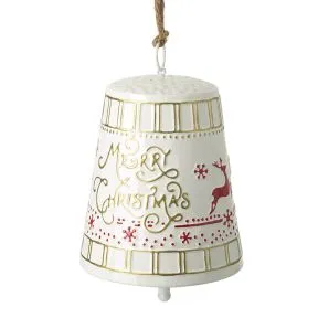 Rustic White Merry Christmas Metal Bell