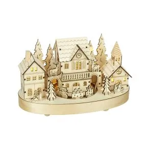Wooden Light Up Houses W/Rotating Train