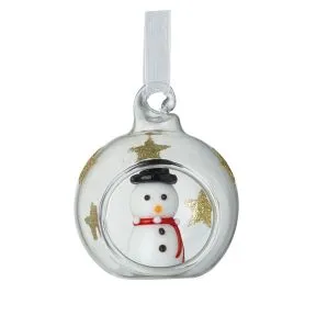 Clear & Gold Star Glass Bauble with Snowman