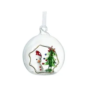 Glass Bauble With Snowman & Xmas Tree