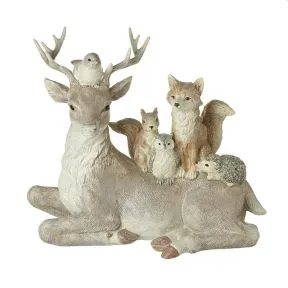 Large Sitting Deer and Woodland Friends