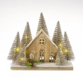 Wooden House with LightUp Trees 20Led