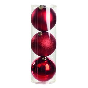 3 x 15cm shiny/matt/glitter balls in box - red