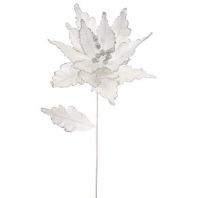 Large White Velvet Poinsettia Stem