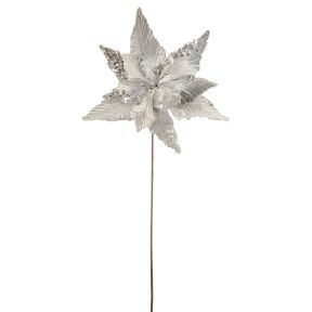 60cm silver poinsettia stem with glitter