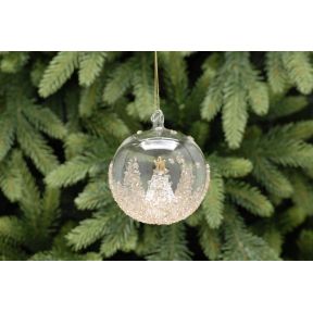 Glass Clear, Ball With Gold Trim and Gold Star Topped Tree Inside