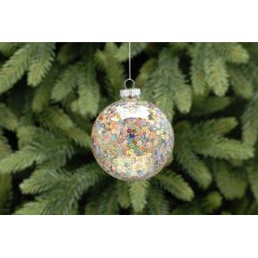8cm clear with multicolour sequin glass ball