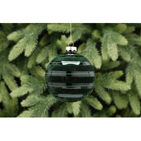 Emerald Green With Flocked Lines Glass Ball