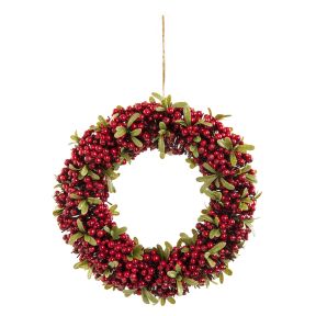 35cm red berry and green leaf wreath