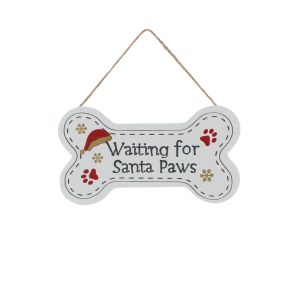 Waiting for Santa Paws Bone Shaped Wooden Sign