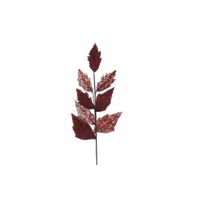 76cm burgundy velvet leaf glitter stem