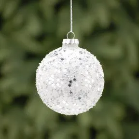Silver Star Encrusted Frosted Glass Bauble