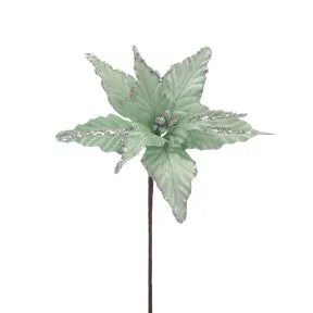 25cm light green - silver glitter poinsettia stem