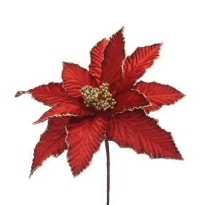 35cm red with gold glitter poinsettia stem
