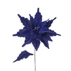 85cm dark blue with glitter poinsettia stem