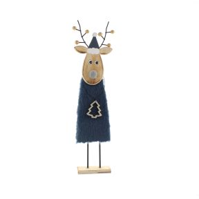 28cm wooden reindeer with dark navy fur