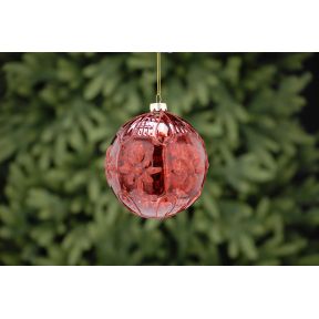 12cm red flower design glass ball
