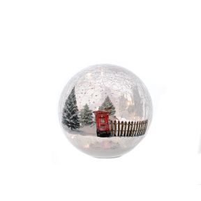 15cm bo postbox winter scene crackle effect ball