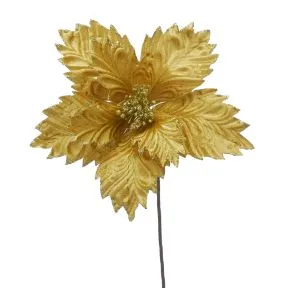Gold Poinsettia Stem With Gold Glitter Trim