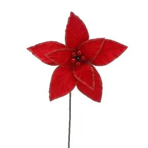 Red Poinsettia Stem with Sequins