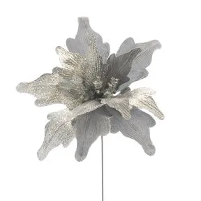 Grey Poinsettia Stem with Silver Glitter