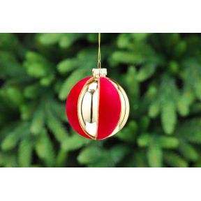 Flocked Red And Gold Segment Glass Bauble