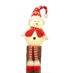 Dangly Leg Light Up Sitting Snowman With Knitted Red Hat