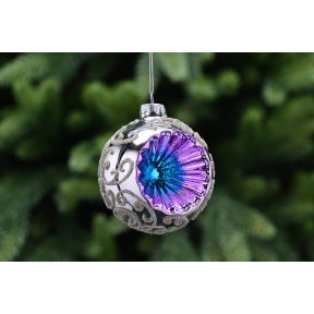 Retro Silver Oyster Blue reflector bauble