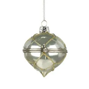 Hanging Glass Trinket Bauble with Gold Glitter Trim