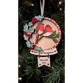 Robin Couple First Married Christmas Wooden Decoration