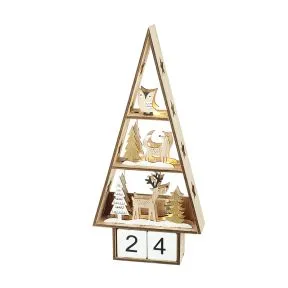 Natural Wooden Tree Christmas Countdown Light Up