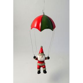Hanging Santa with parachute decoration.