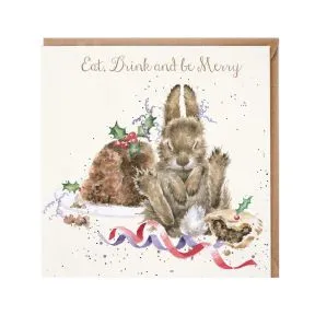 Eat, Drink & Be Merry Wrendale Rabbit Christmas Card