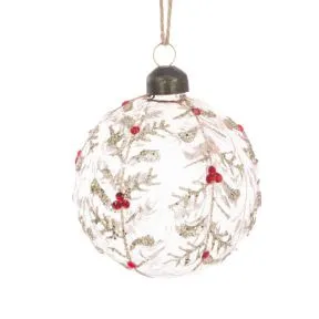 Clear Glass and Gold Bauble with Red Jewel Berries