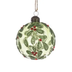 Green Glass Holly and Berries Bauble