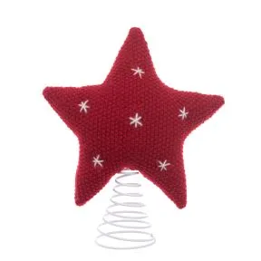 Red Knitted Star Tree Topper with White Small Stars