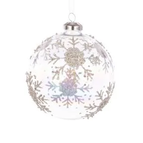 Clear Glass with Champagne Gold Snowflakes Bauble.