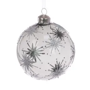 Clear Glass and Grey Starburst Bauble